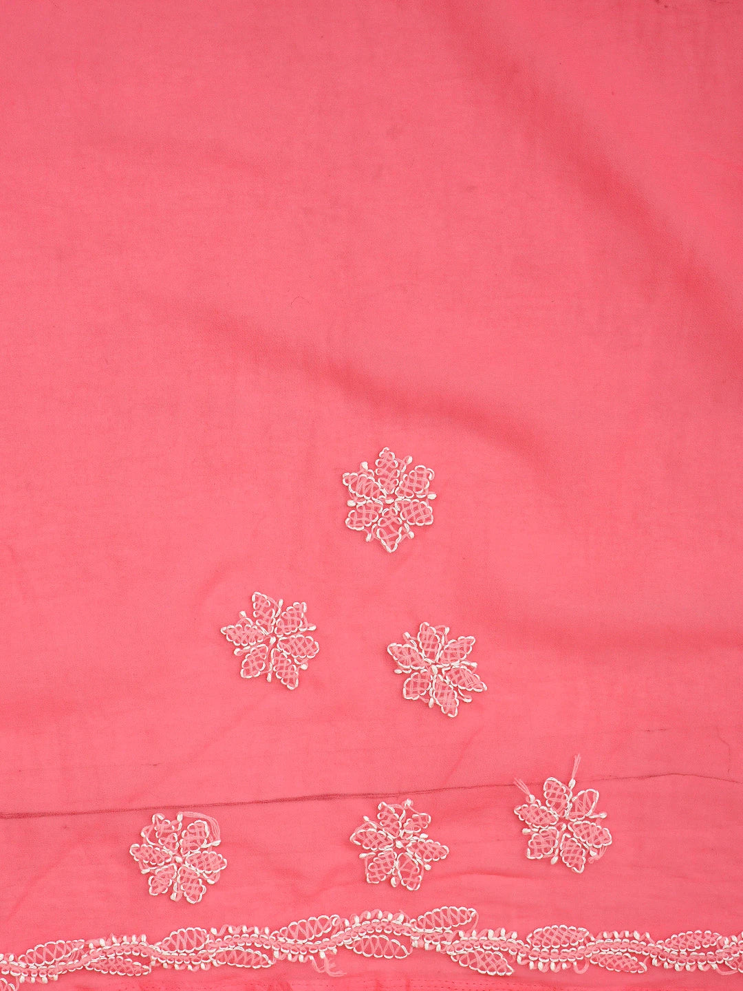 Ada Hand Embroidered Carrot Pink Georgette Lucknowi Chikankari Saree and Blouse 01A905438