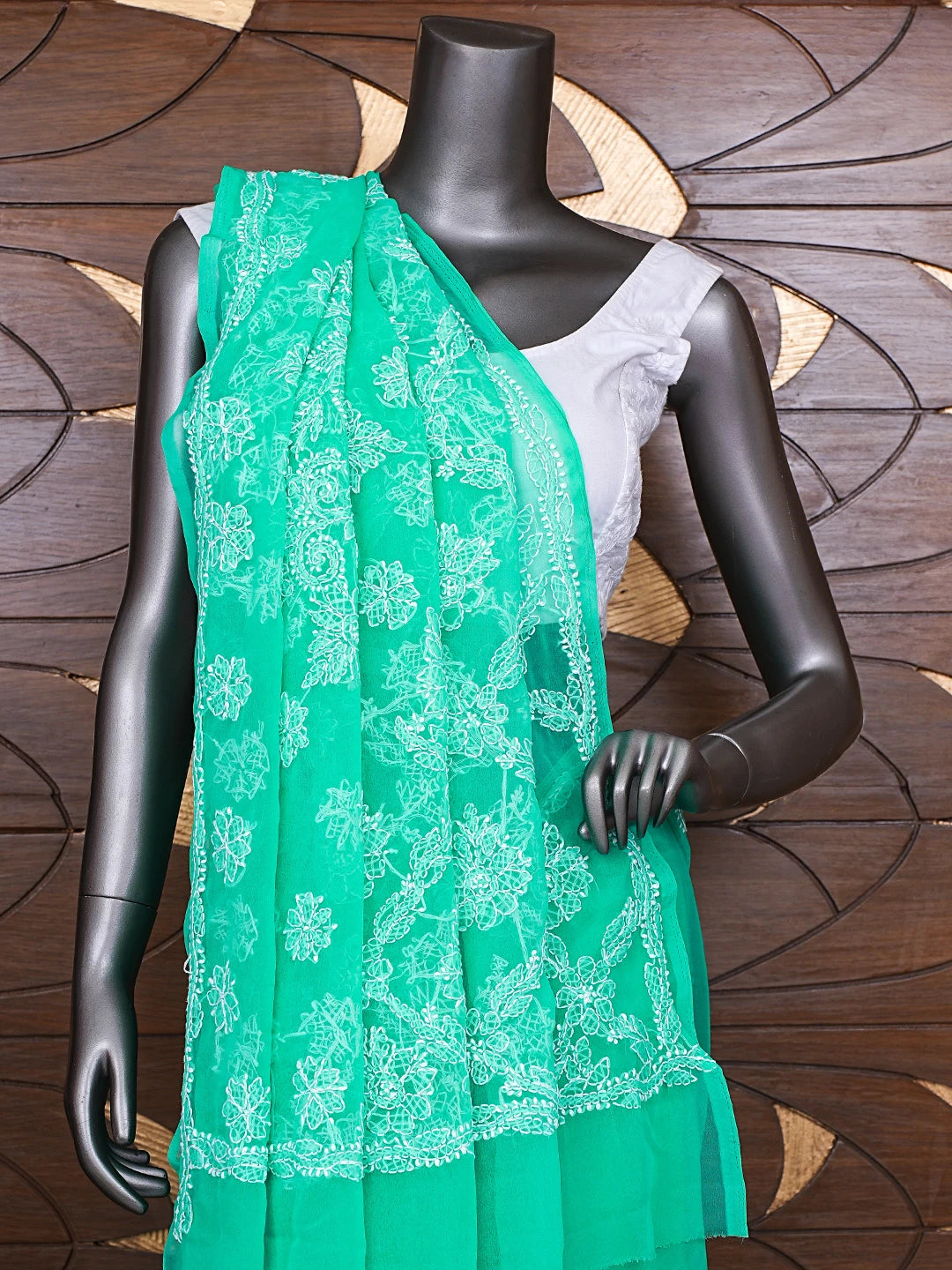 Ada Hand Embroidered Sea Green Georgette Lucknowi Chikankari Saree and Blouse 01A905435