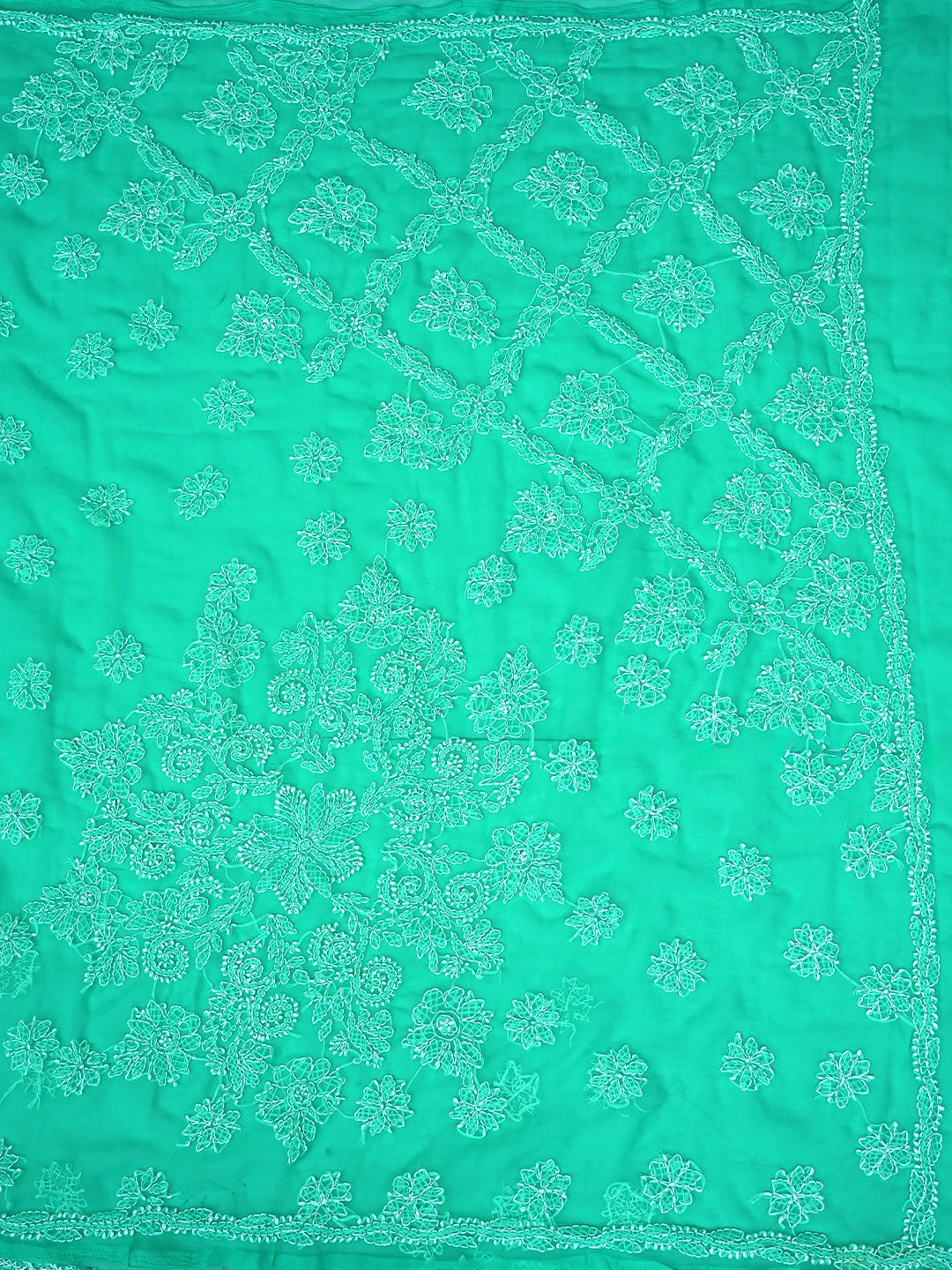 Ada Hand Embroidered Sea Green Georgette Lucknowi Chikankari Saree and Blouse 01A905435