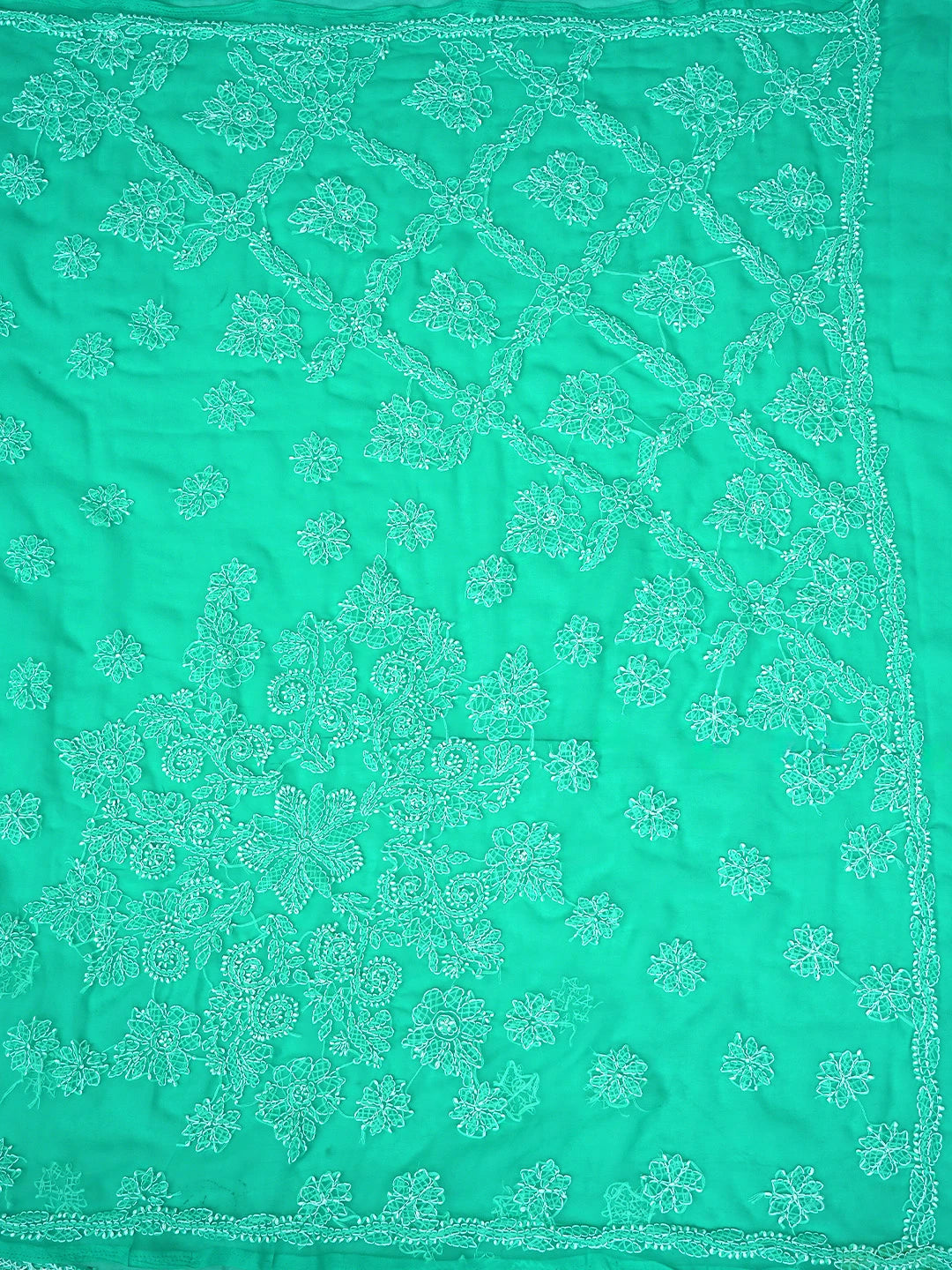 Ada Hand Embroidered Sea Green Georgette Lucknowi Chikankari Saree and Blouse 01A905435