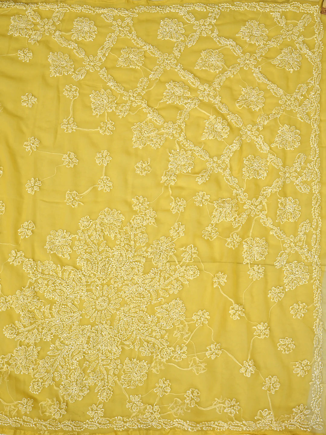 Ada Hand Embroidered Mustard Georgette Lucknowi Chikankari Saree and Blouse 01A905432