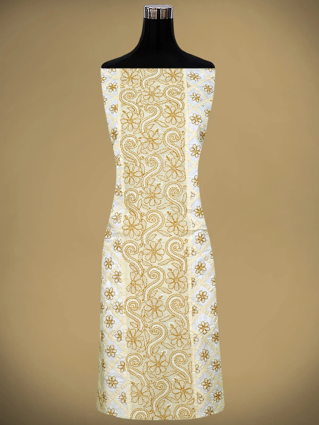 Ada Hand Embroidered Fawn Cotton Lucknowi Chikankari Unstitched Suit Piece with Chiffon Dupatta 01A883235