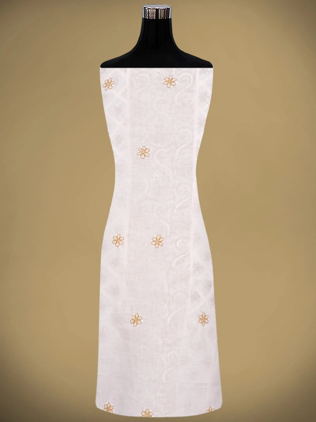 Ada Hand Embroidered Fawn Cotton Lucknowi Chikankari Unstitched Suit Piece with Chiffon Dupatta 01A883235