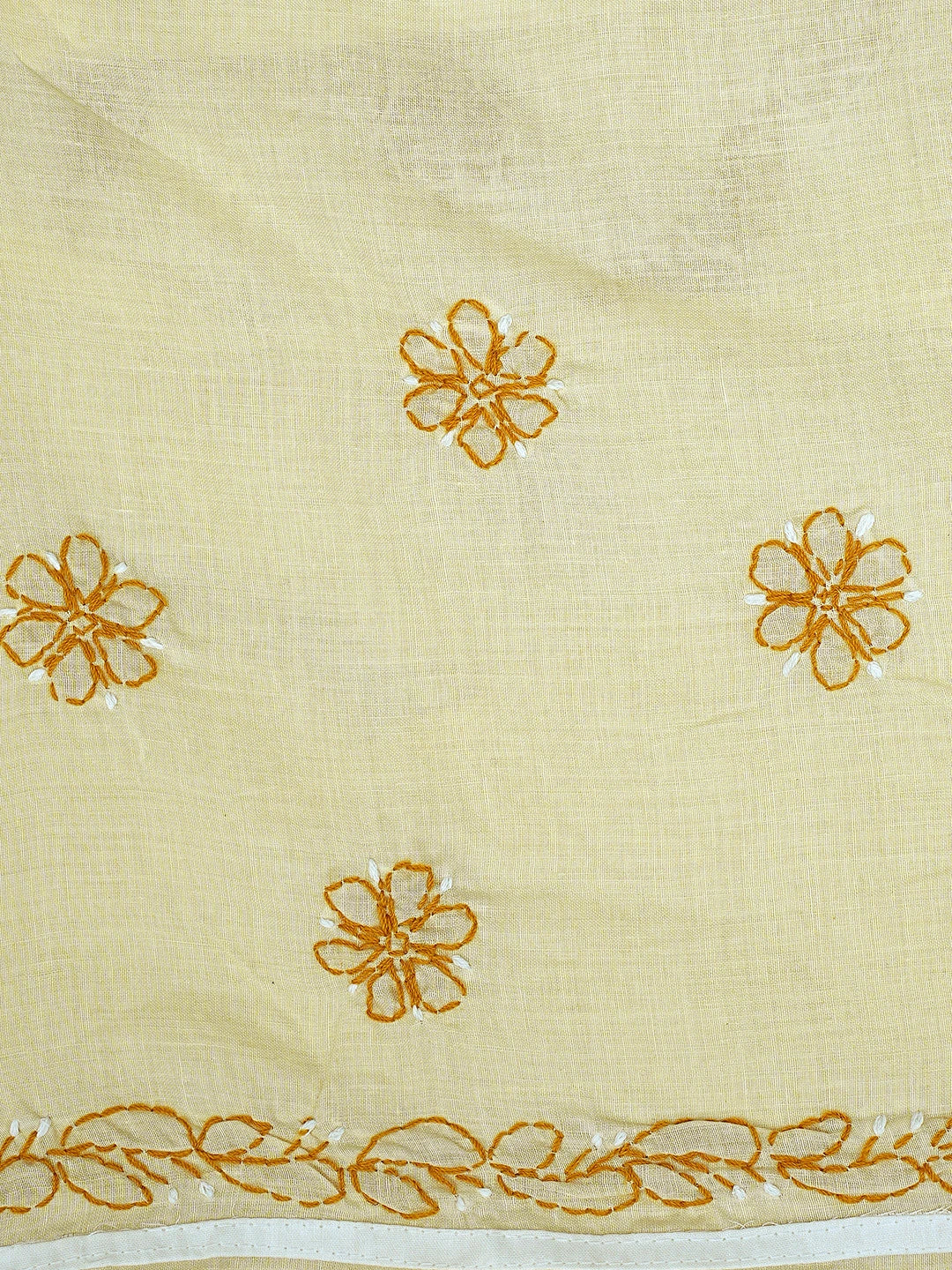 Ada Hand Embroidered Fawn Cotton Lucknowi Chikankari Unstitched Suit Piece with Chiffon Dupatta 01A883235