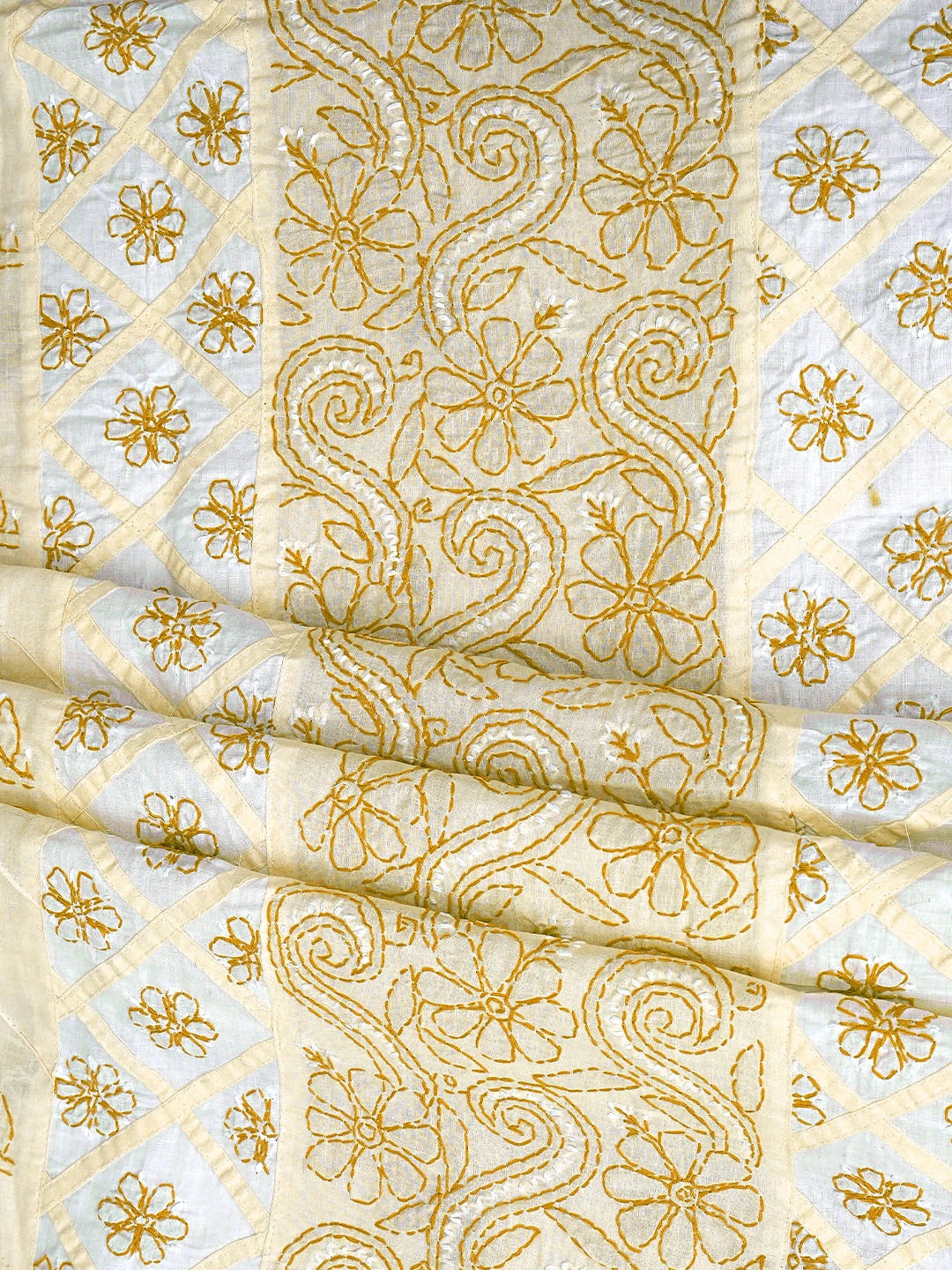 Ada Hand Embroidered Fawn Cotton Lucknowi Chikankari Unstitched Suit Piece with Chiffon Dupatta 01A883235