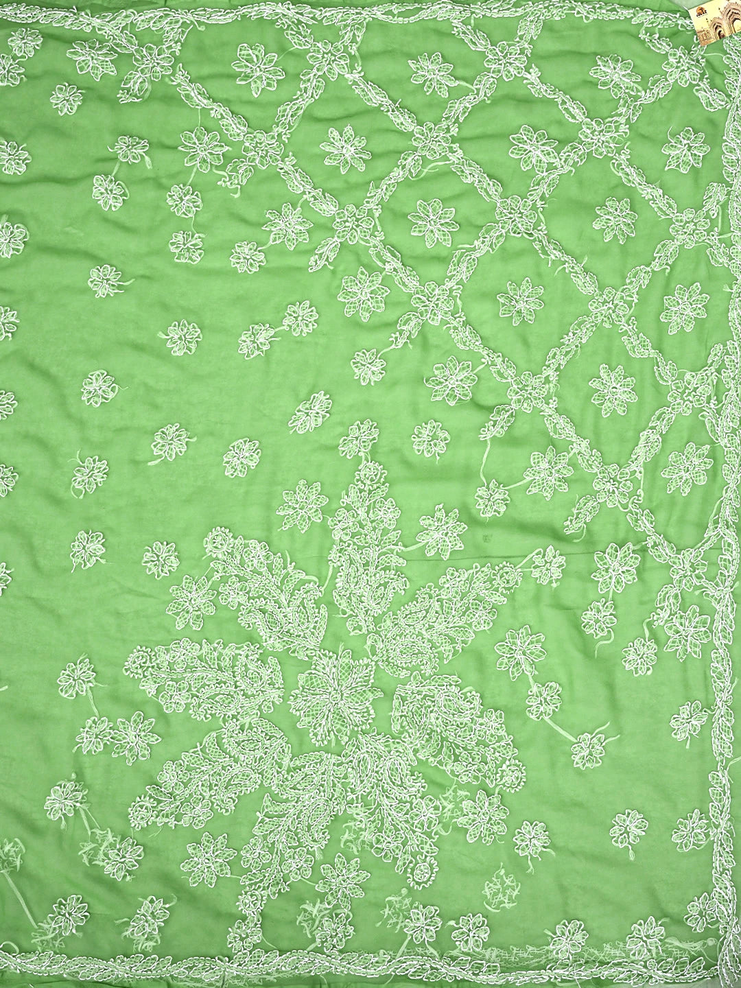 Ada Hand Embroidered Forestgreen Georgette Lucknowi Chikankari Saree and Blouse 01A905454