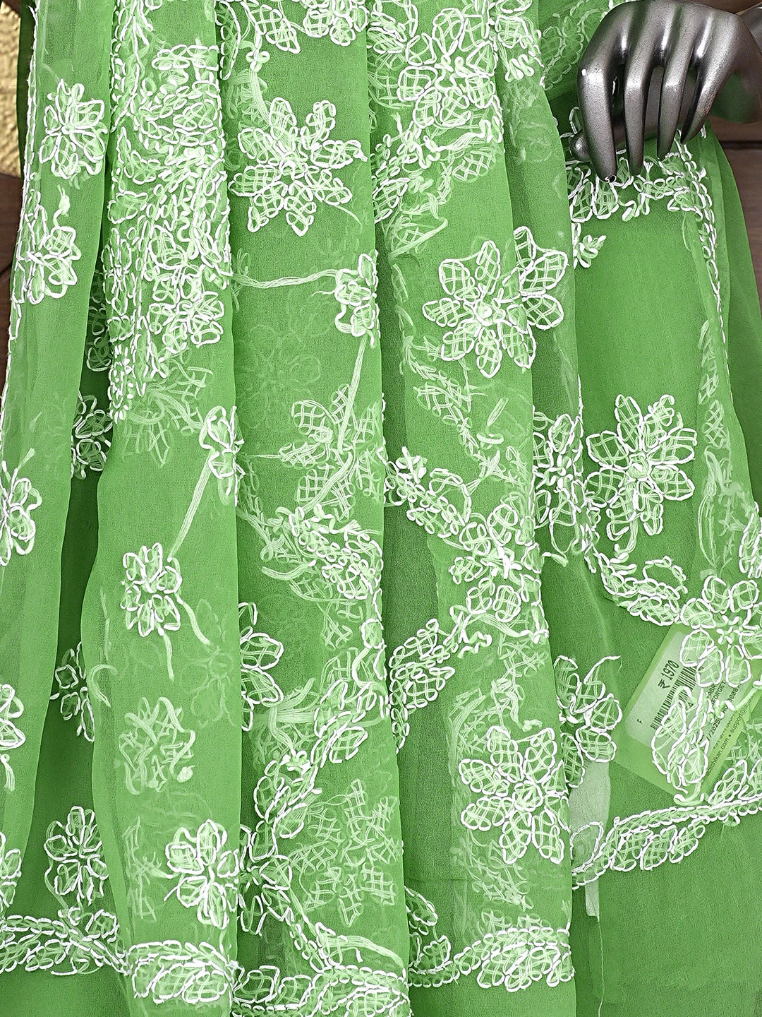 Ada Hand Embroidered Forestgreen Georgette Lucknowi Chikankari Saree and Blouse 01A905454