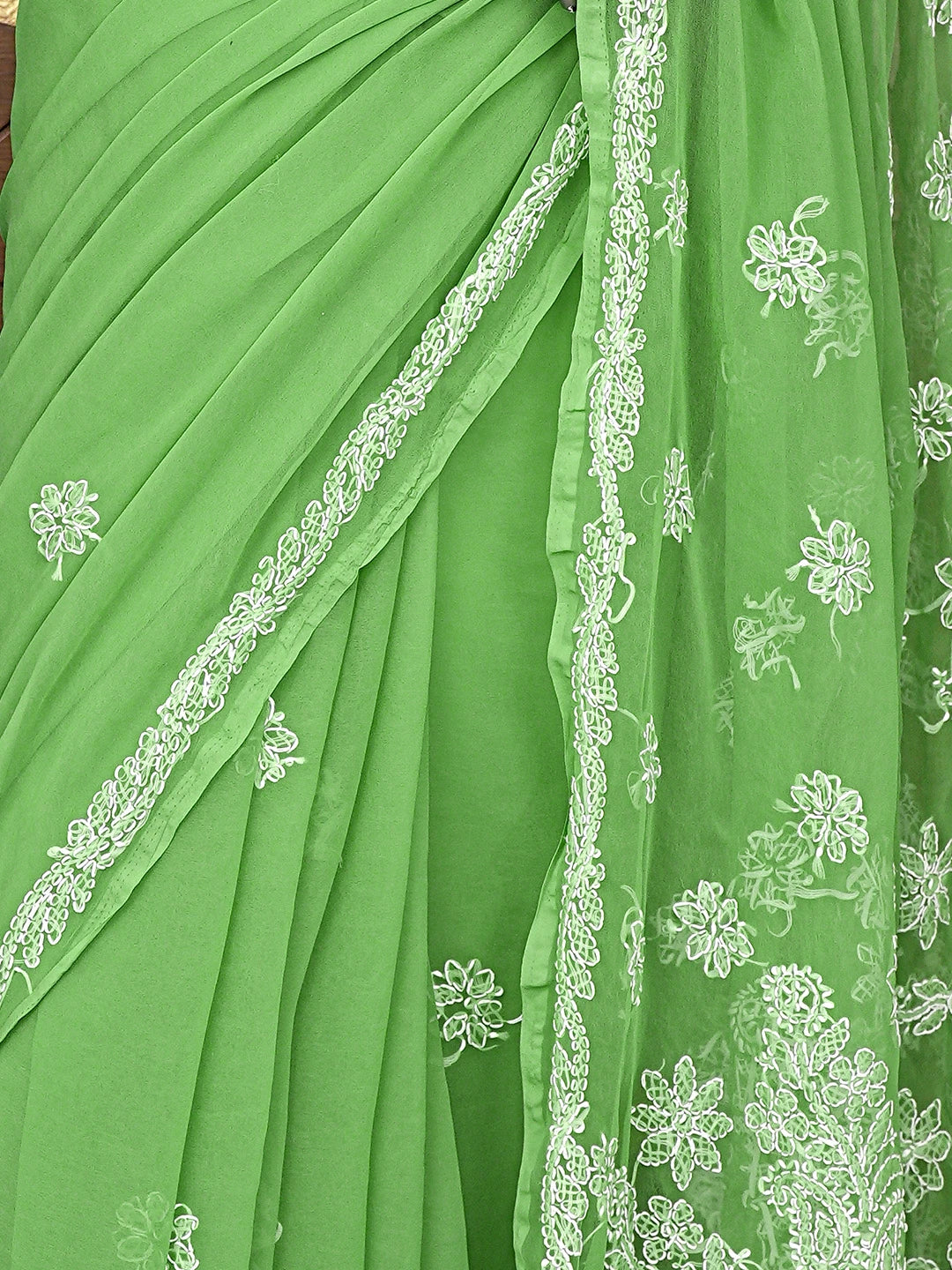 Ada Hand Embroidered Forestgreen Georgette Lucknowi Chikankari Saree and Blouse 01A905454