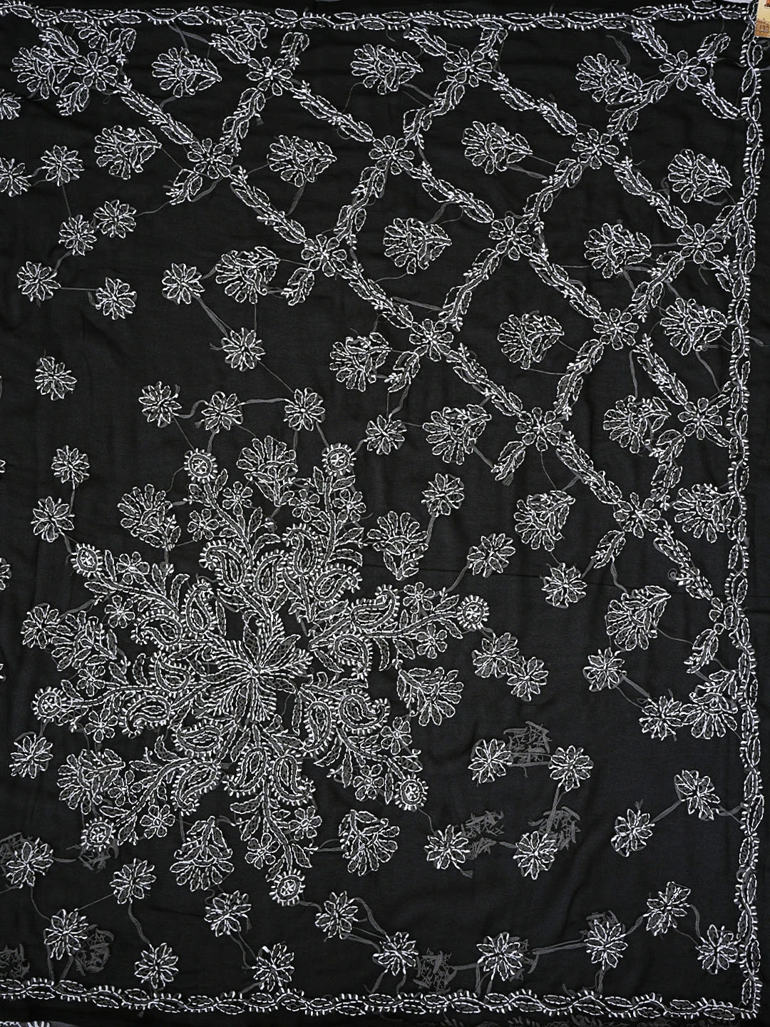Ada Hand Embroidered Black Georgette Lucknowi Chikankari Saree and Blouse 01A905472