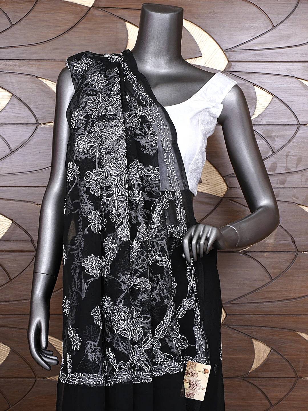 Ada Hand Embroidered Black Georgette Lucknowi Chikankari Saree and Blouse 01A905472