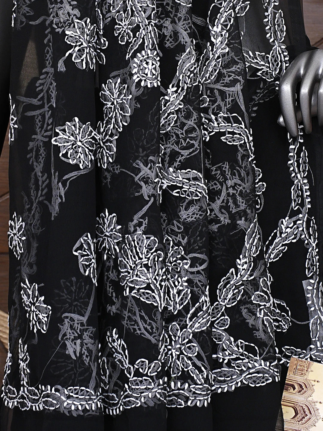 Ada Hand Embroidered Black Georgette Lucknowi Chikankari Saree and Blouse 01A905472