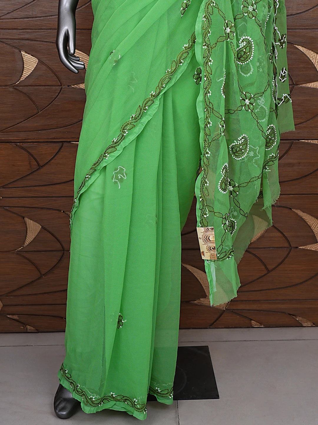 Ada Hand Embroidered Green Georgette Lucknowi Chikankari Saree and Blouse 01A905456