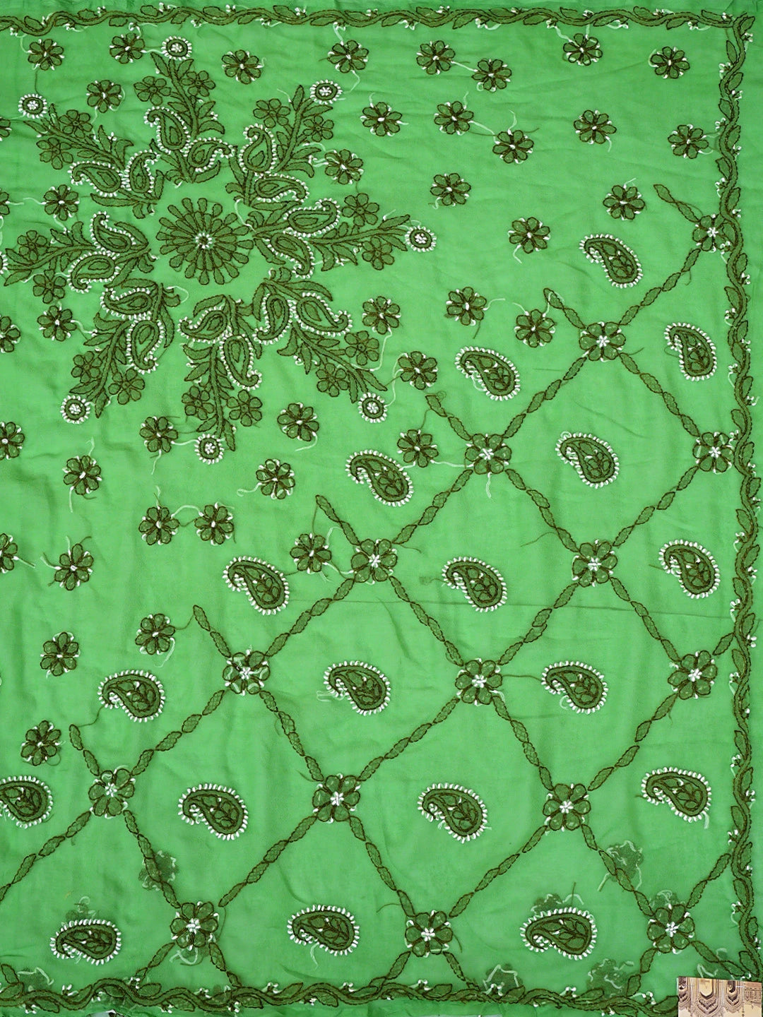 Ada Hand Embroidered Green Georgette Lucknowi Chikankari Saree and Blouse 01A905456