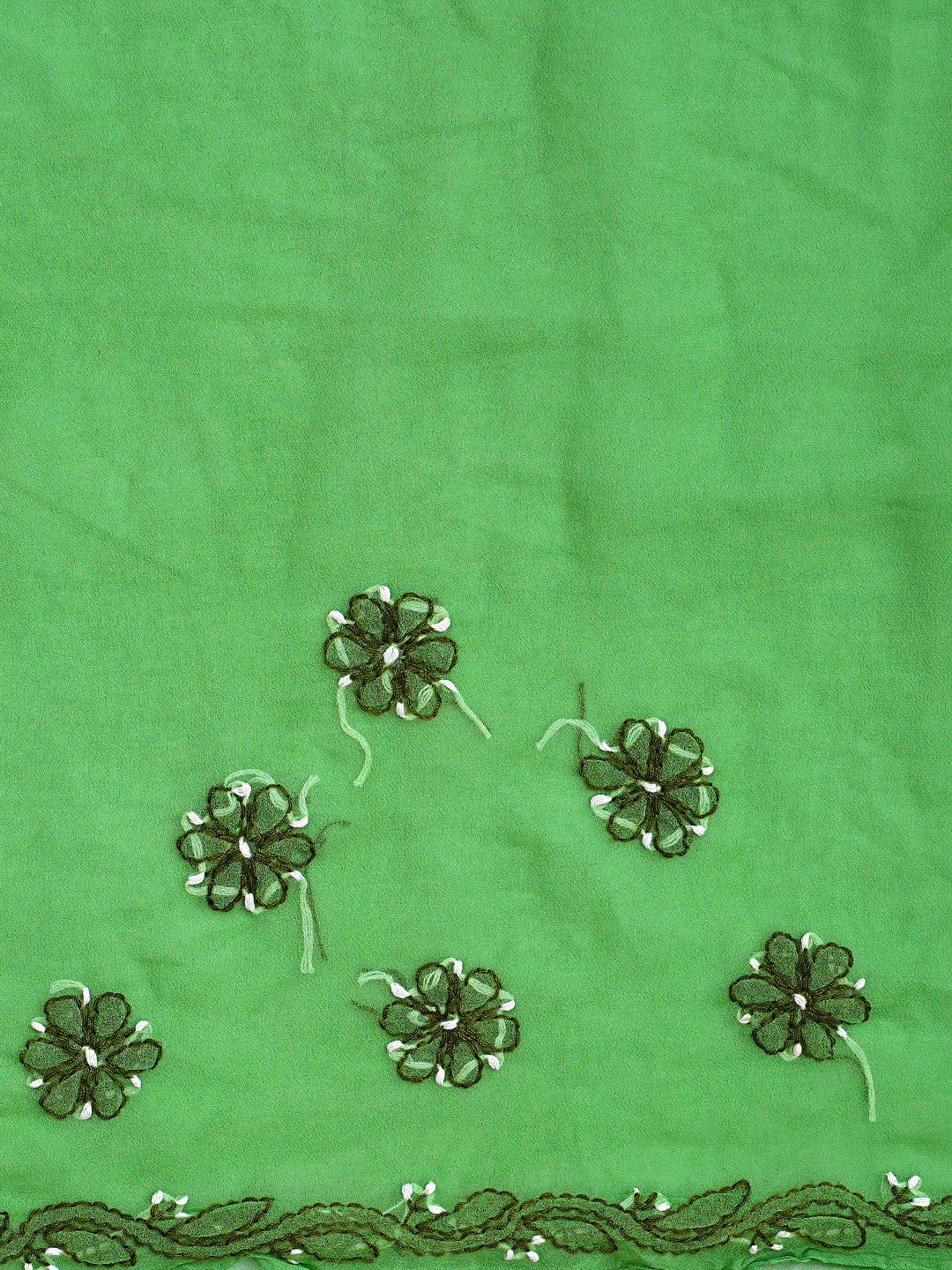 Ada Hand Embroidered Green Georgette Lucknowi Chikankari Saree and Blouse 01A905456