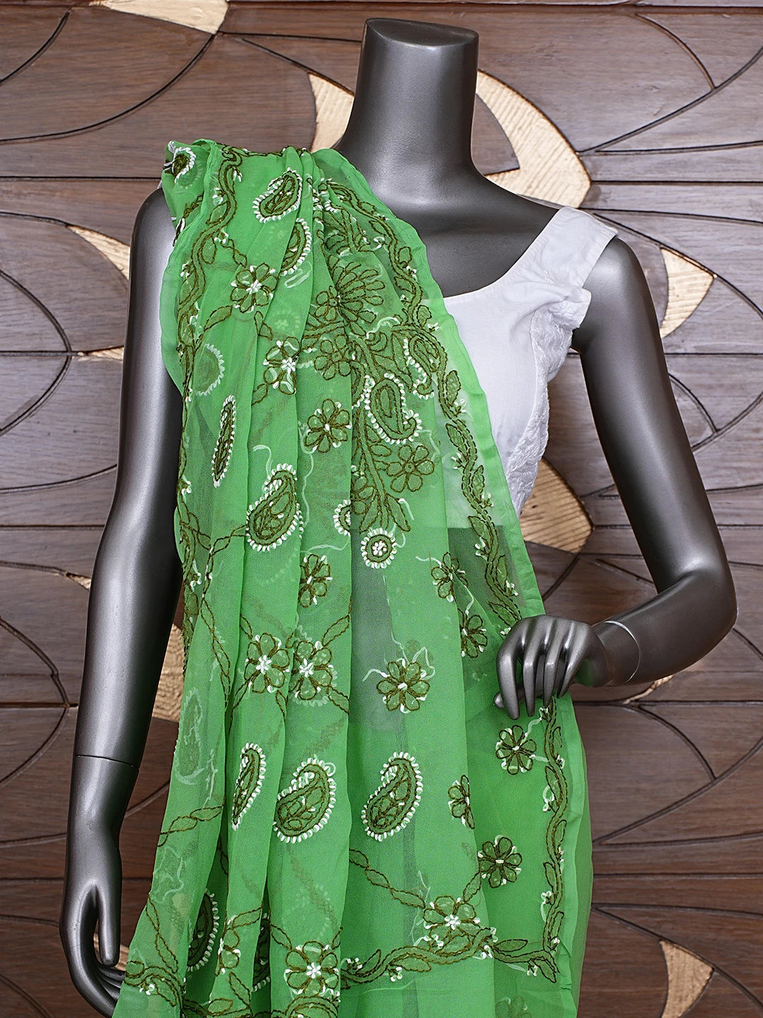 Ada Hand Embroidered Green Georgette Lucknowi Chikankari Saree and Blouse 01A905456