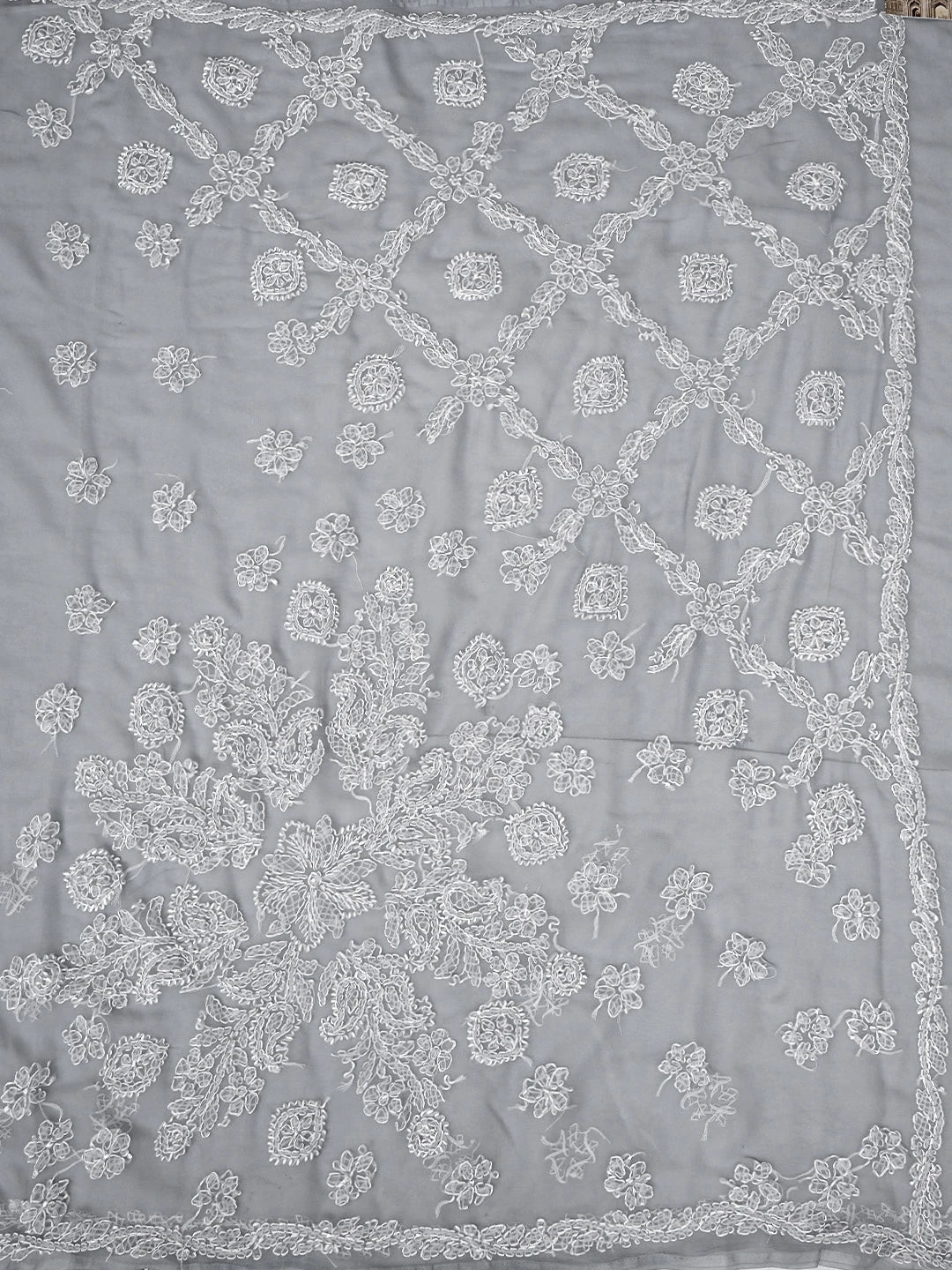 Ada Hand Embroidered Grey Georgette Lucknowi Chikankari Saree and Blouse 01A905479