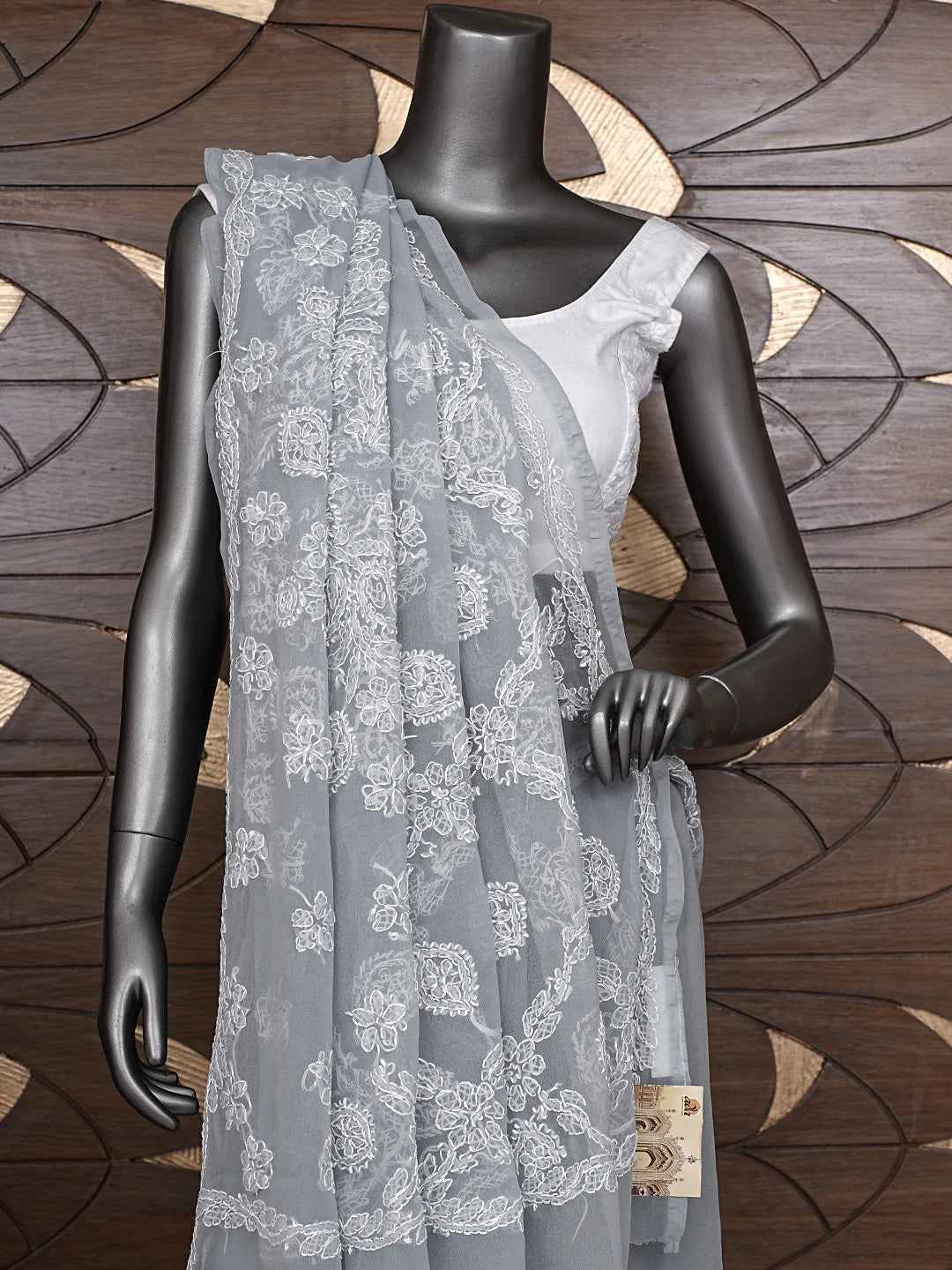 Ada Hand Embroidered Grey Georgette Lucknowi Chikankari Saree and Blouse 01A905479