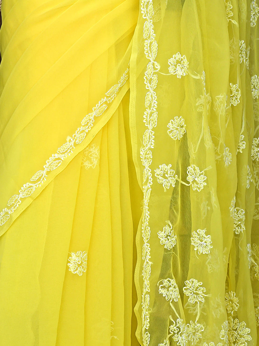 Ada Hand Embroidered Yellow Georgette Lucknowi Chikankari Saree and Blouse 01A905433