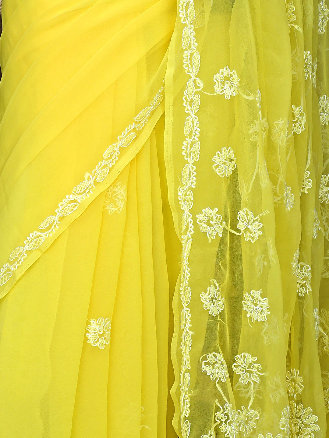 Ada Hand Embroidered Yellow Georgette Lucknowi Chikankari Saree and Blouse 01A905433