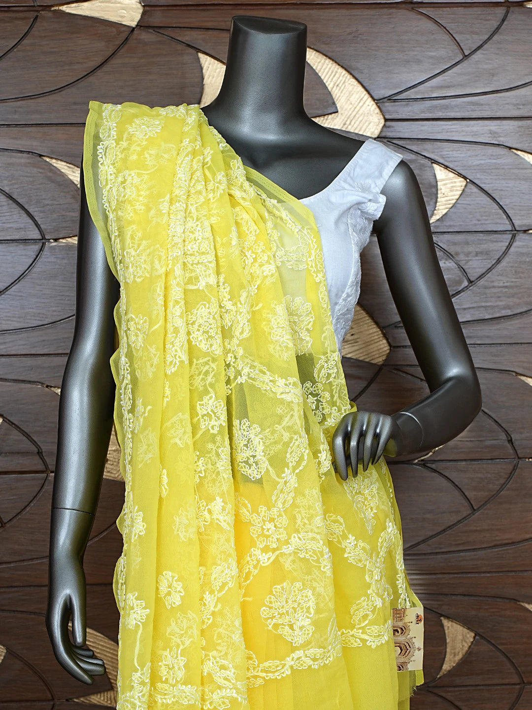 Ada Hand Embroidered Yellow Georgette Lucknowi Chikankari Saree and Blouse 01A905433