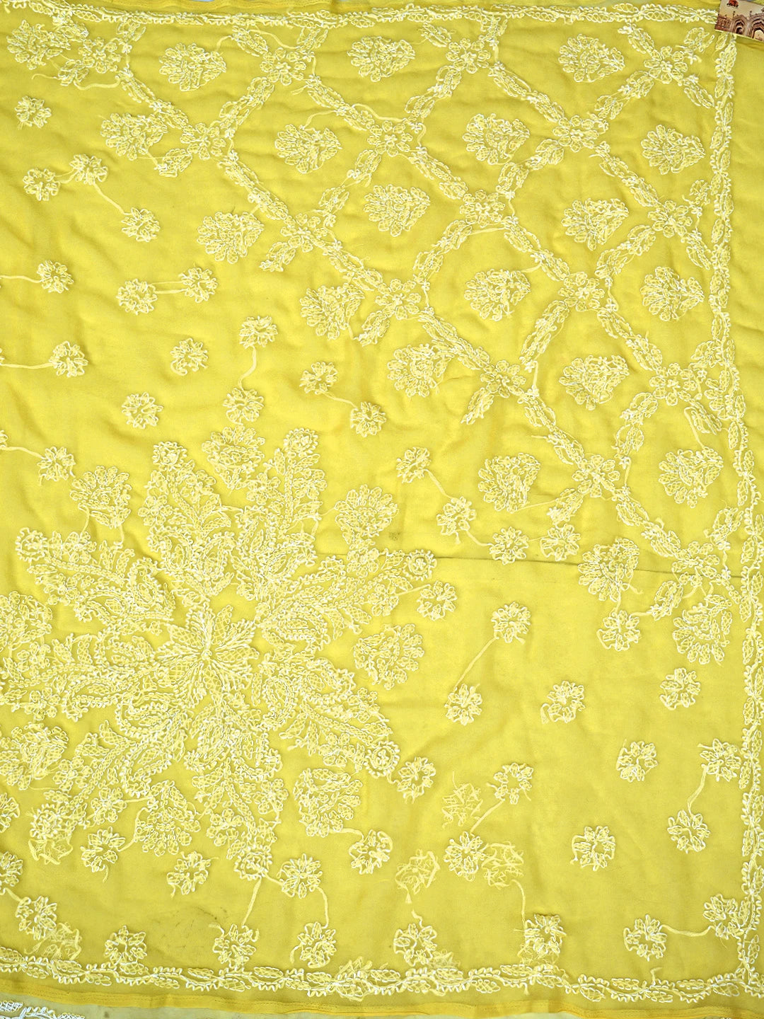 Ada Hand Embroidered Yellow Georgette Lucknowi Chikankari Saree and Blouse 01A905433