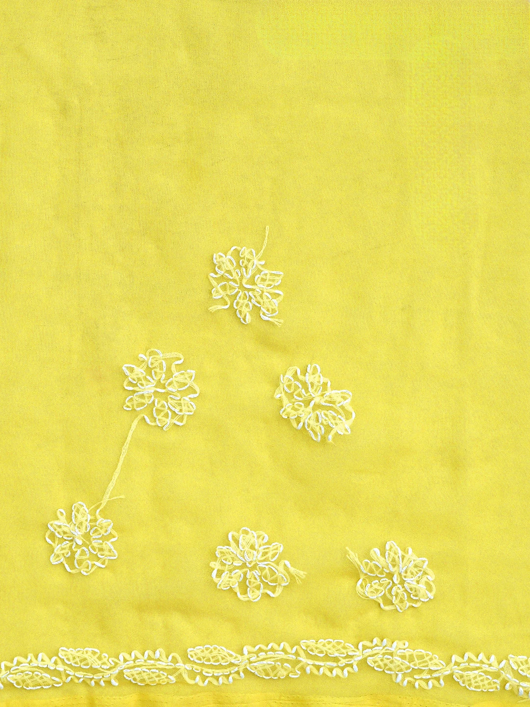 Ada Hand Embroidered Yellow Georgette Lucknowi Chikankari Saree and Blouse 01A905433