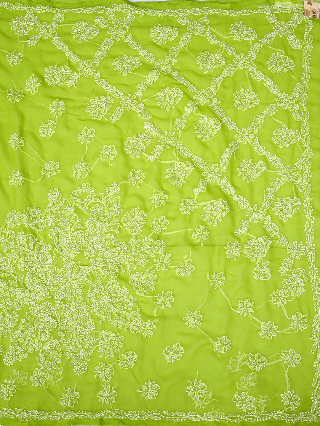 Ada Hand Embroidered Yellowgreen Georgette Lucknowi Chikankari Saree and Blouse 01A905462