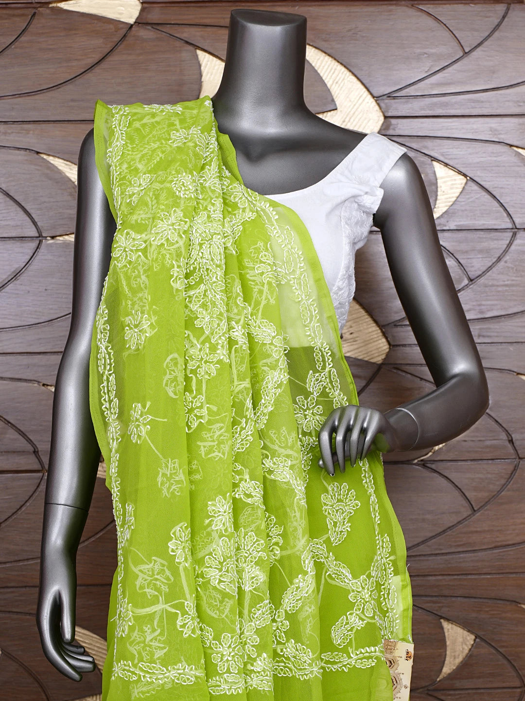 Ada Hand Embroidered Yellowgreen Georgette Lucknowi Chikankari Saree and Blouse 01A905462