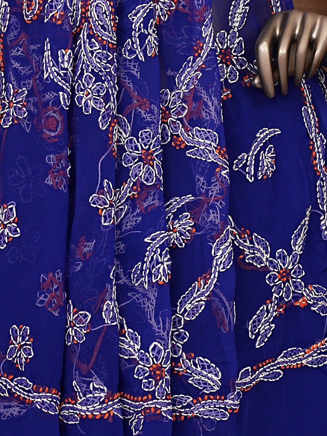 Ada Hand Embroidered Blue Georgette Lucknowi Chikankari Saree and Blouse 01A905481