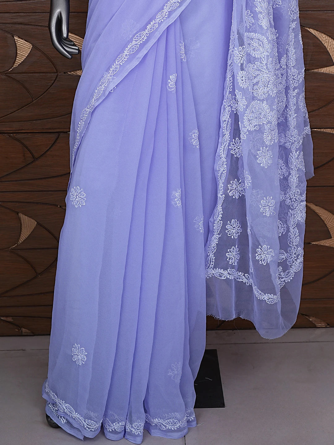 Ada Hand Embroidered Mauve Georgette Lucknowi Chikankari Saree and Blouse 01A905449
