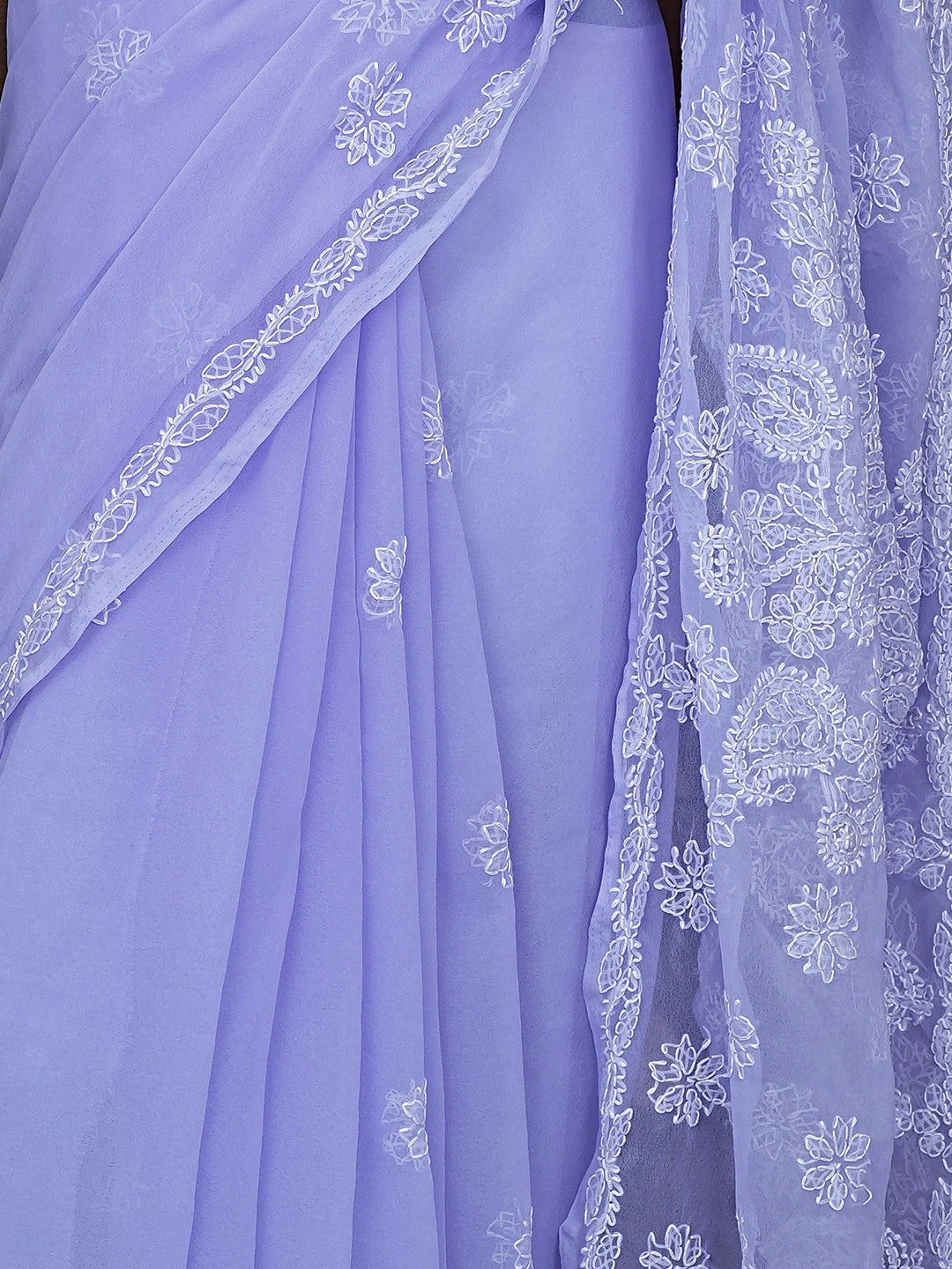 Ada Hand Embroidered Mauve Georgette Lucknowi Chikankari Saree and Blouse 01A905449