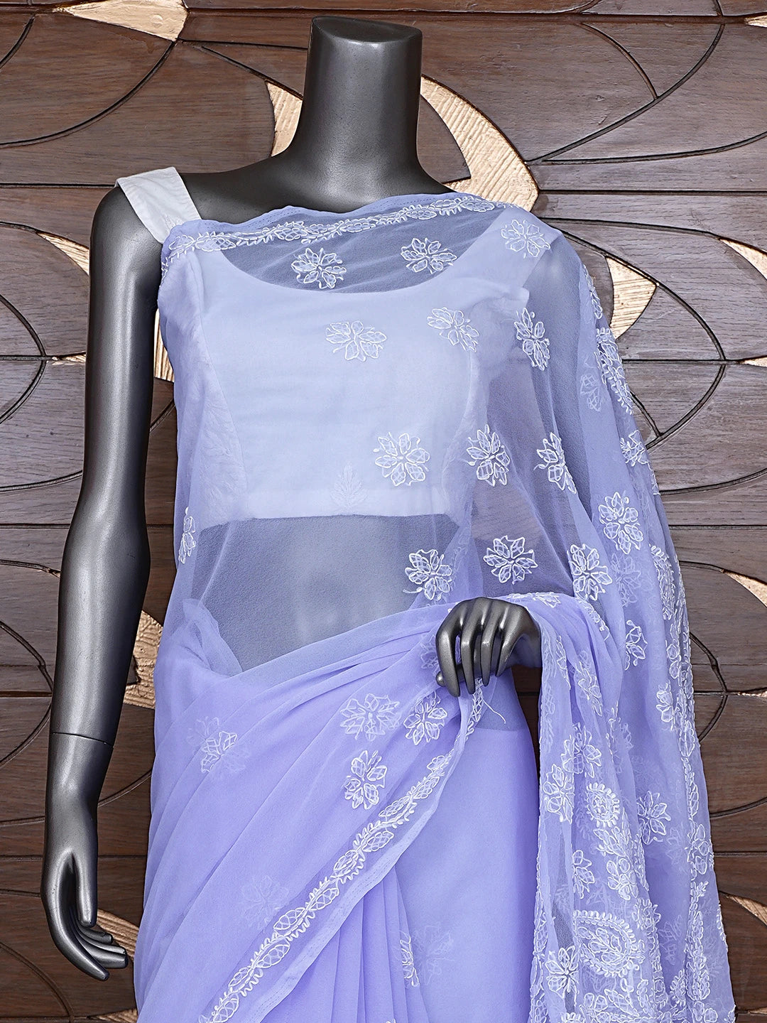 Ada Hand Embroidered Mauve Georgette Lucknowi Chikankari Saree and Blouse 01A905449