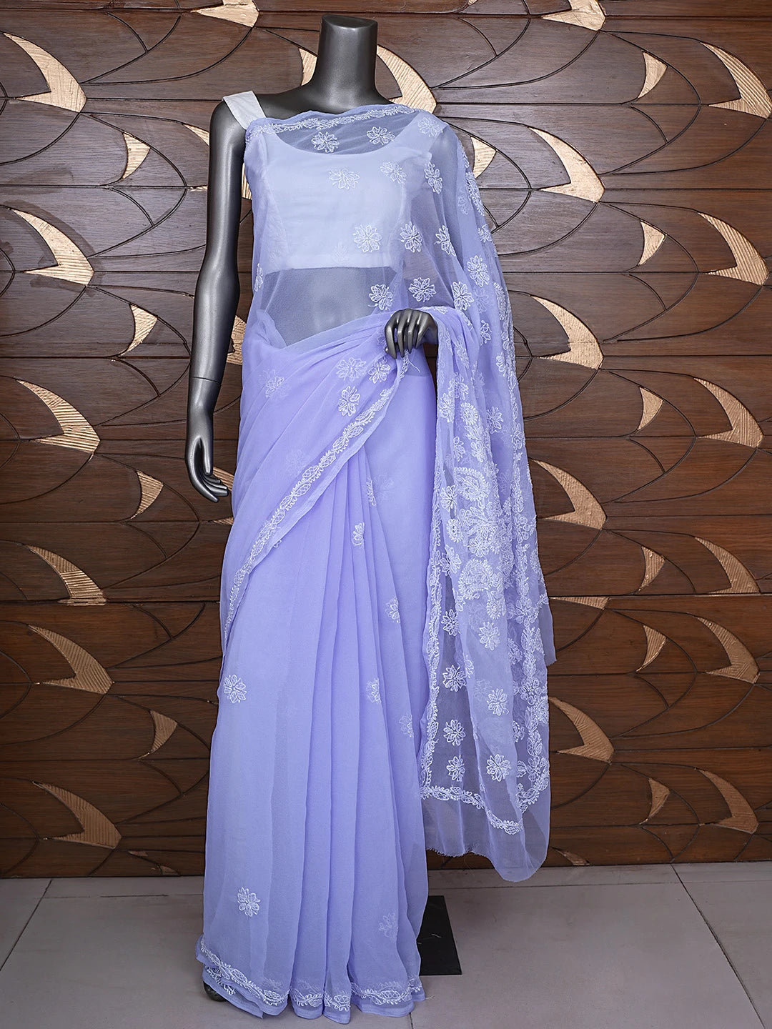 Ada Hand Embroidered Mauve Georgette Lucknowi Chikankari Saree and Blouse 01A905449