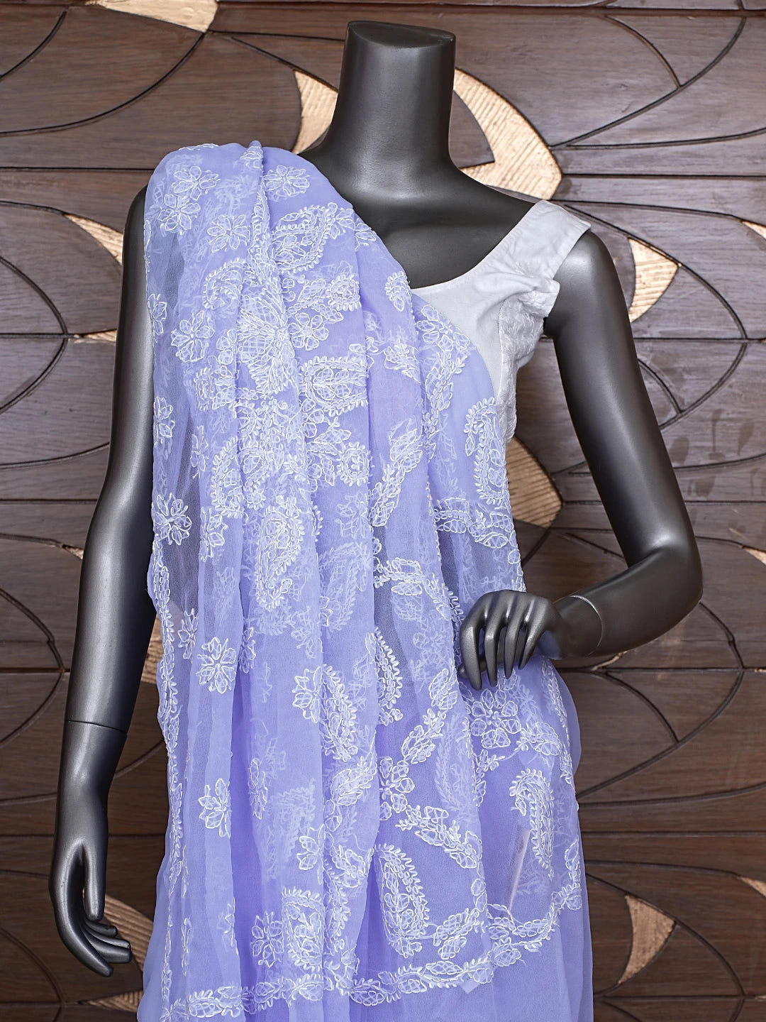 Ada Hand Embroidered Mauve Georgette Lucknowi Chikankari Saree and Blouse 01A905449