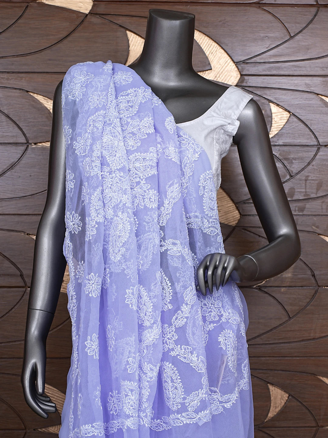 Ada Hand Embroidered Mauve Georgette Lucknowi Chikankari Saree and Blouse 01A905449