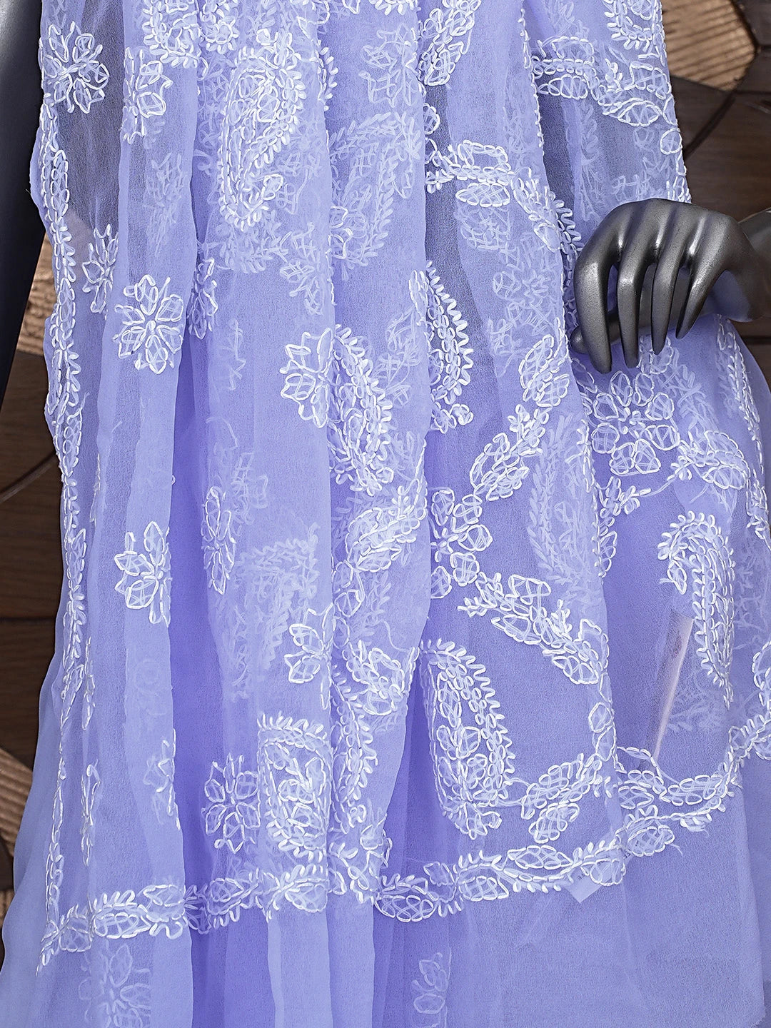 Ada Hand Embroidered Mauve Georgette Lucknowi Chikankari Saree and Blouse 01A905449