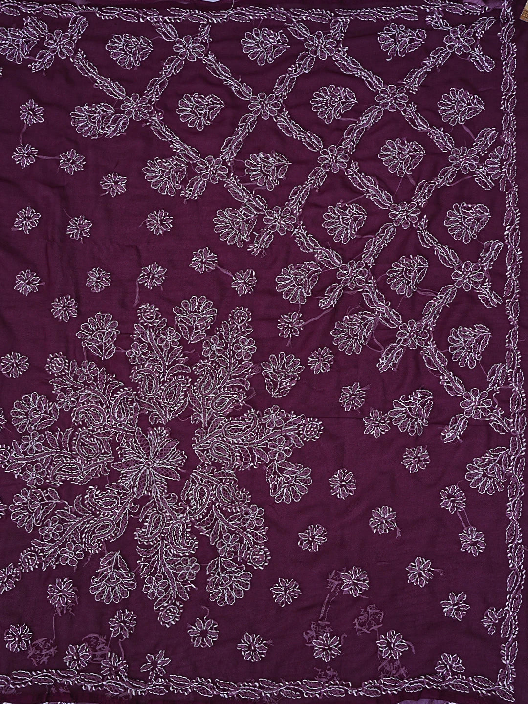 Ada Hand Embroidered Wine Georgette Lucknowi Chikankari Saree and Blouse 01A905447