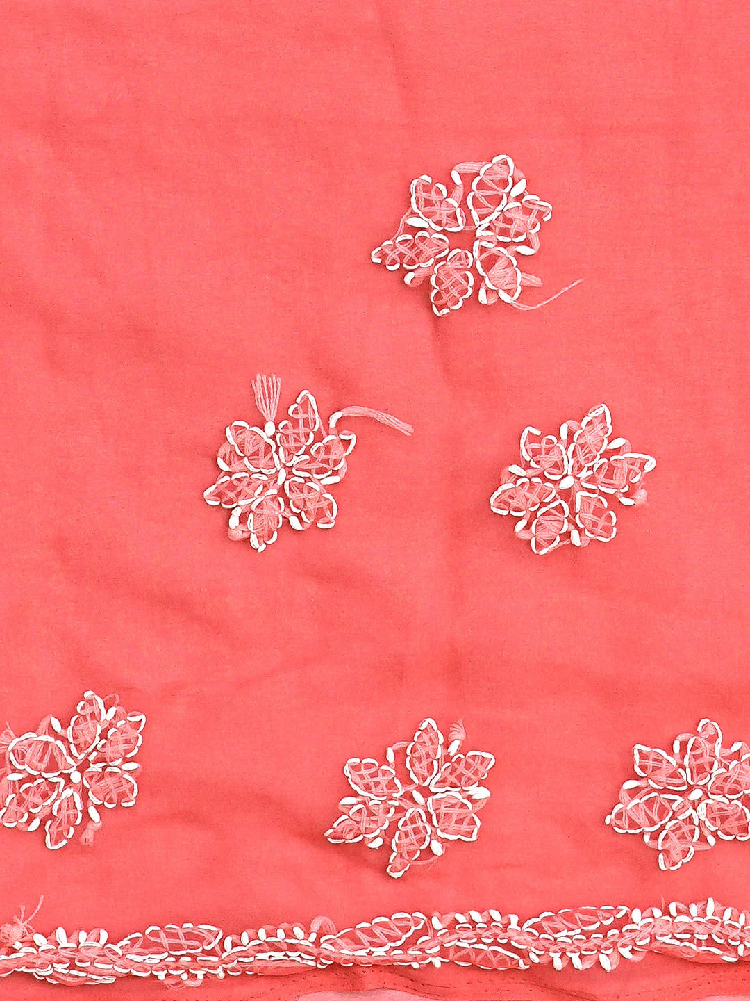 Ada Hand Embroidered Carrot Pink Georgette Lucknowi Chikankari Saree and Blouse 01A905439