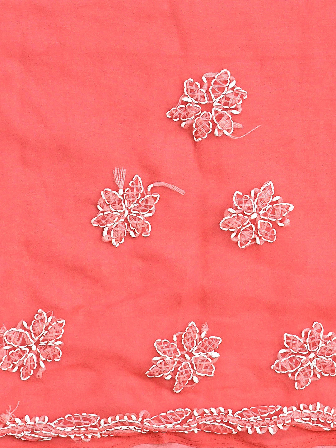 Ada Hand Embroidered Carrot Pink Georgette Lucknowi Chikankari Saree and Blouse 01A905439