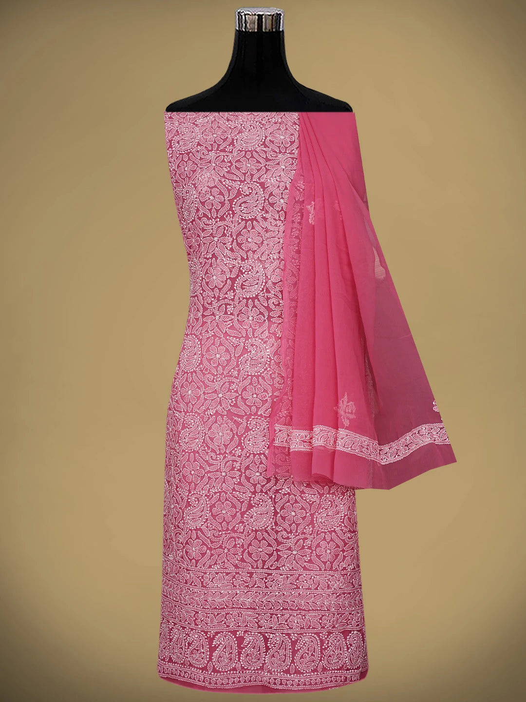 Ada Hand Embroidered Magenta Georgette Lucknowi Chikankari Unstitched Suit Piece 01A905881