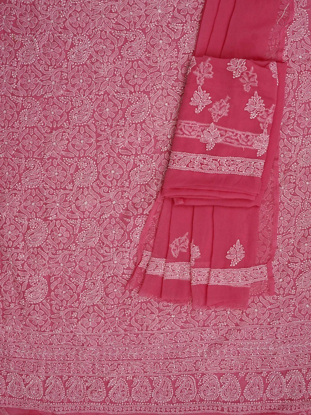 Ada Hand Embroidered Magenta Georgette Lucknowi Chikankari Unstitched Suit Piece 01A905881
