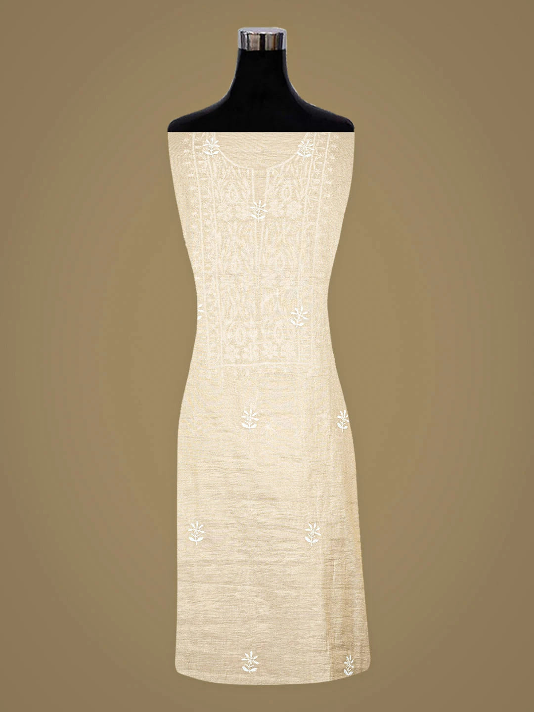 Ada Hand Embroidered Fawn Tissue Lucknowi Chikankari Unstitched Kurta Dupatta Set 01A901603