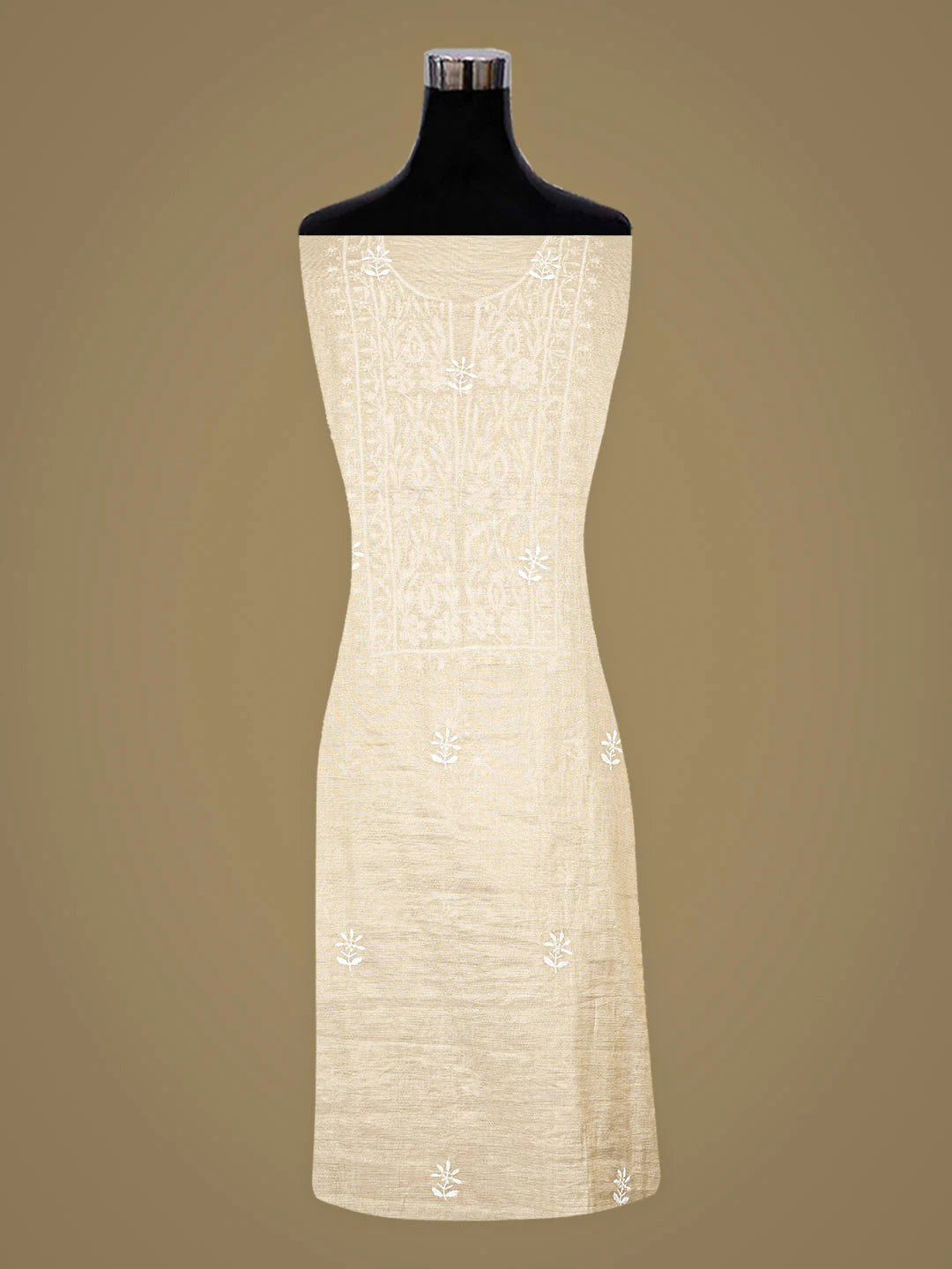 Ada Hand Embroidered Fawn Tissue Lucknowi Chikankari Unstitched Kurta Dupatta Set 01A901603