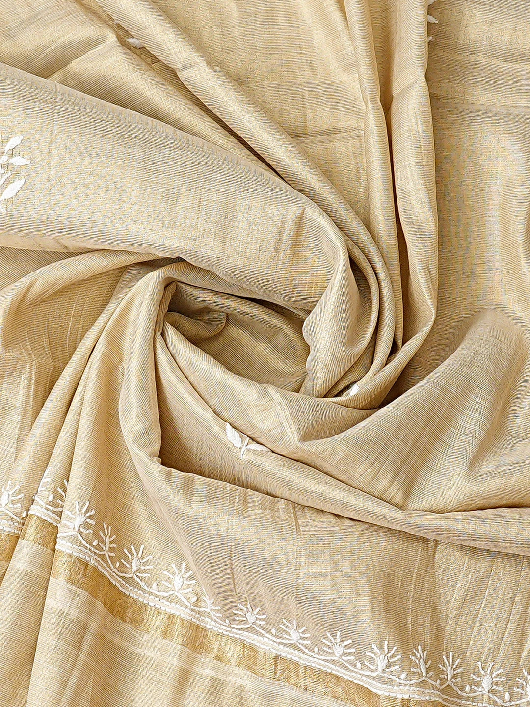 Ada Hand Embroidered Fawn Tissue Lucknowi Chikankari Unstitched Kurta Dupatta Set 01A901603