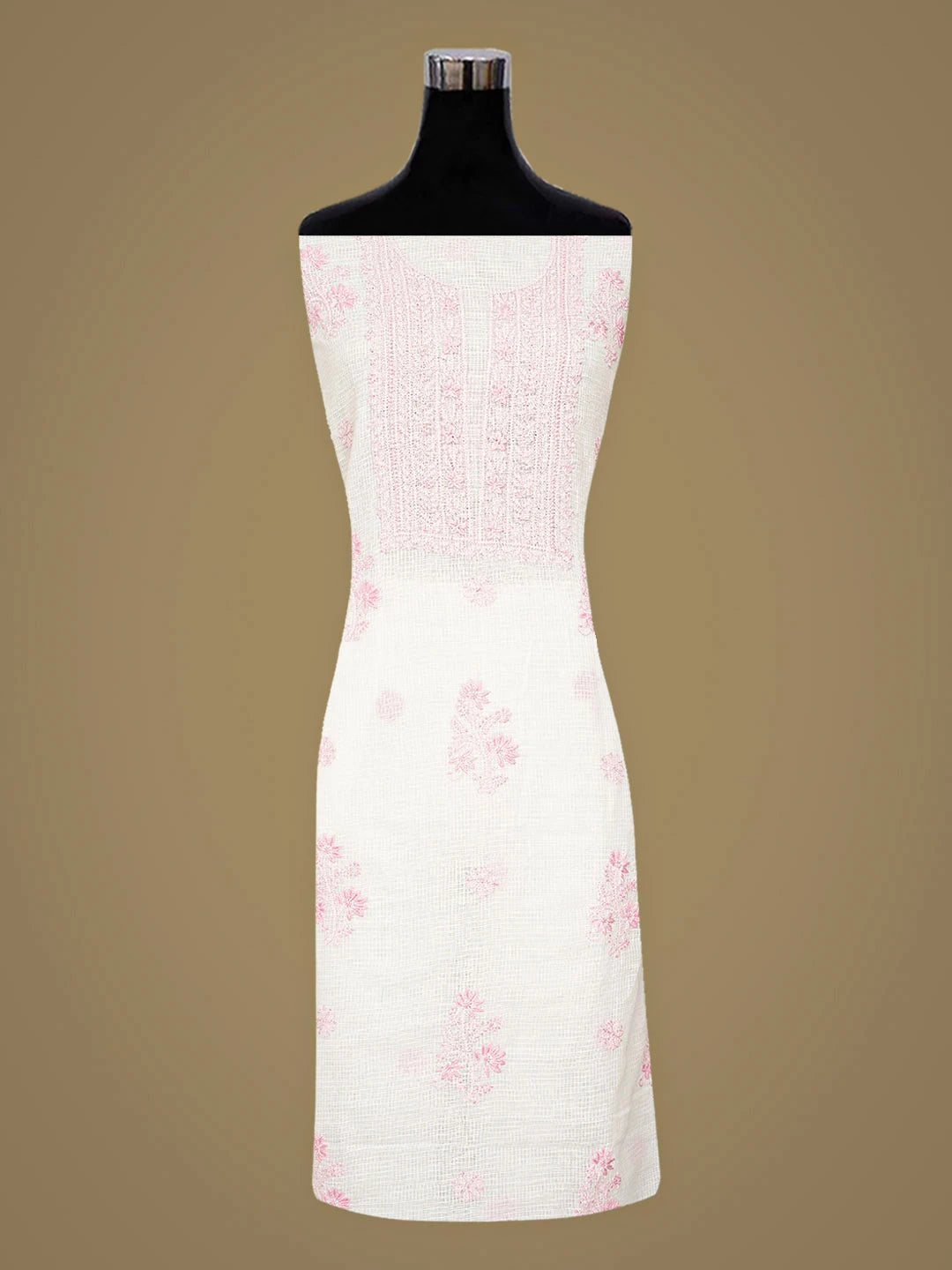 Ada Hand Embroidered White Kota Lucknowi Chikankari Unstitched Kurta Dupatta Set 01A876909