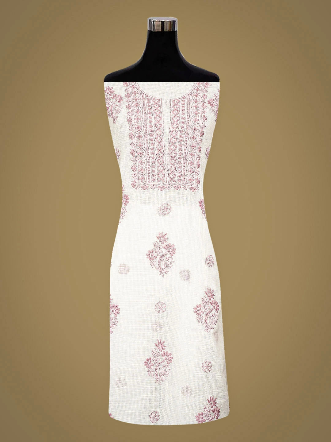 Ada Hand Embroidered White Kota Lucknowi Chikankari Unstitched Kurta Dupatta Set 01A876923