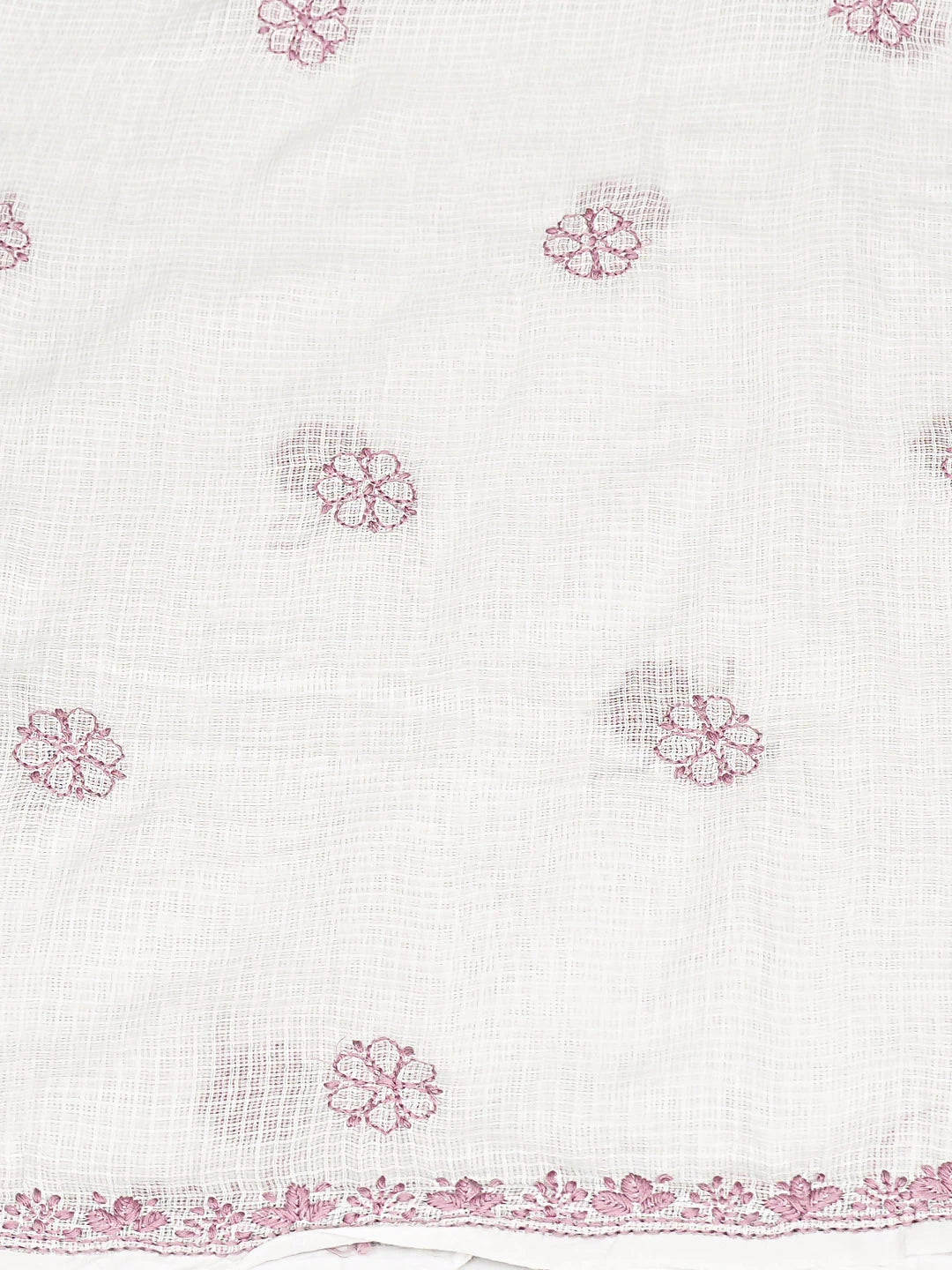 Ada Hand Embroidered White Kota Lucknowi Chikankari Unstitched Kurta Dupatta Set 01A876923