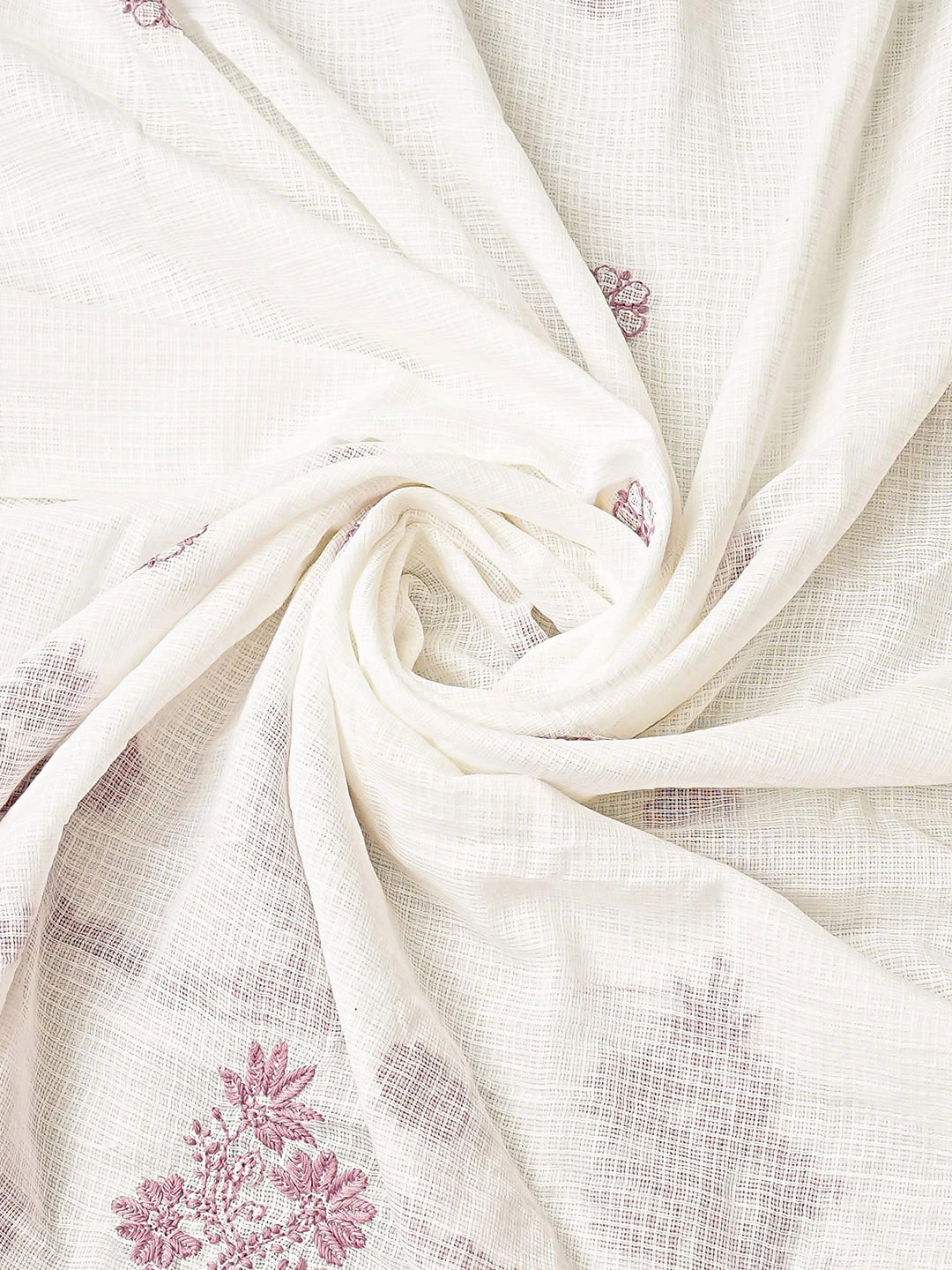 Ada Hand Embroidered White Kota Lucknowi Chikankari Unstitched Kurta Dupatta Set 01A876923