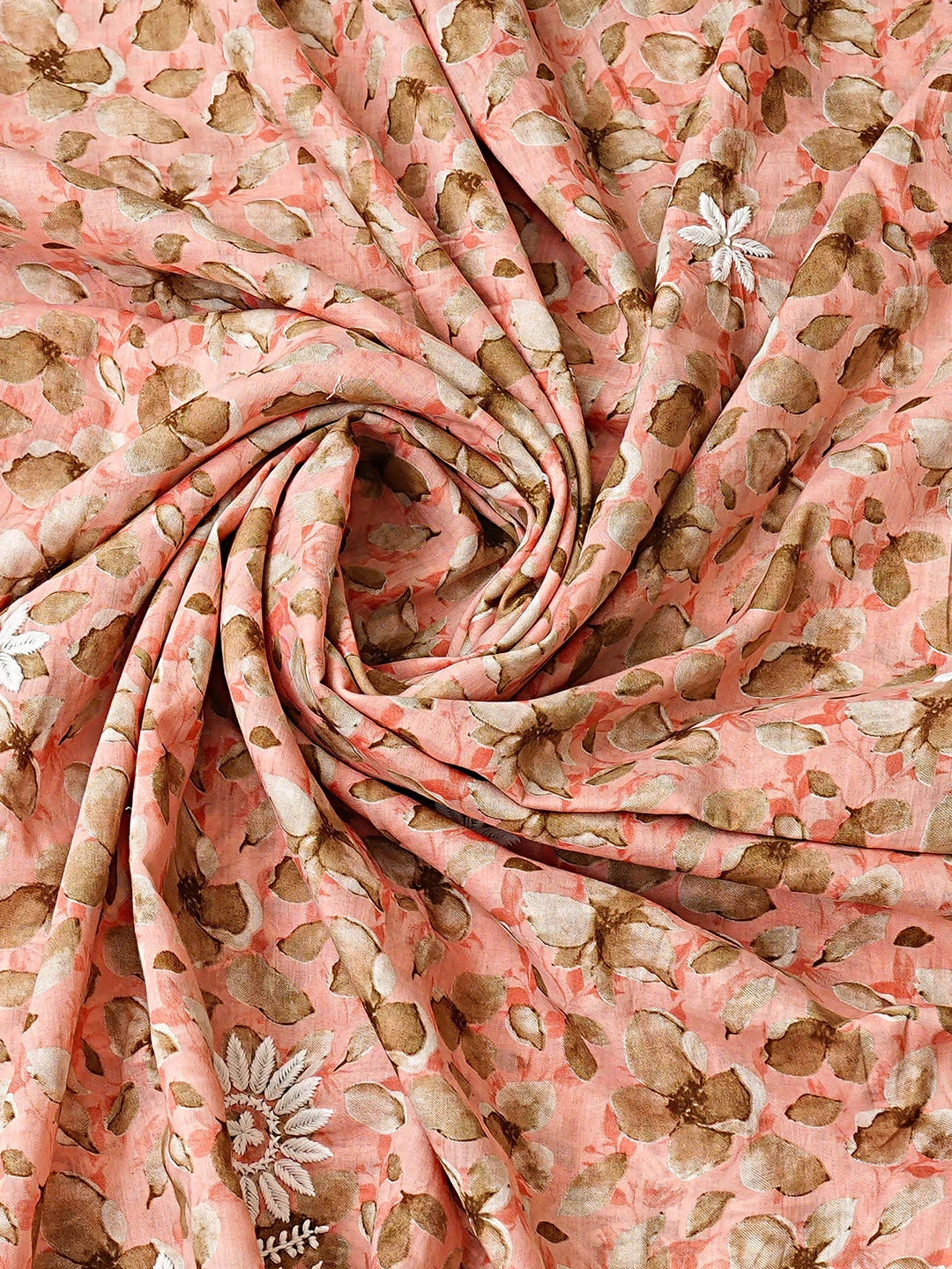 Ada Hand Embroidered  Floral Printed Peach Cotton Lucknowi Chikankari Unstitched Kurta Dupatta Set 01A898141