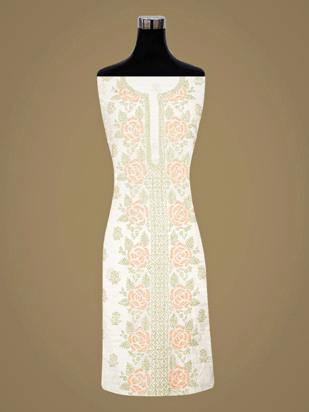 Ada Hand Embroidered White Chanderi Lucknowi Chikankari Unstitched Kurta Dupatta Set With Pearl Work 01A897630